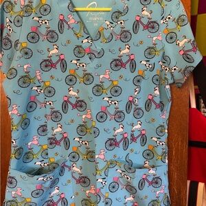 Marvin Blue Bicycle Print Women's Scrub Top